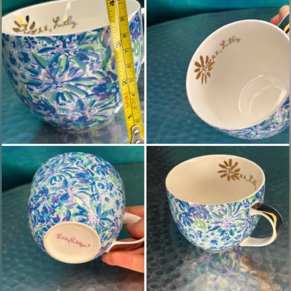 Lilly Pulitzer Turquoise Gold Blue Green Purple Lion Flower Coffee Mug Tea Cup